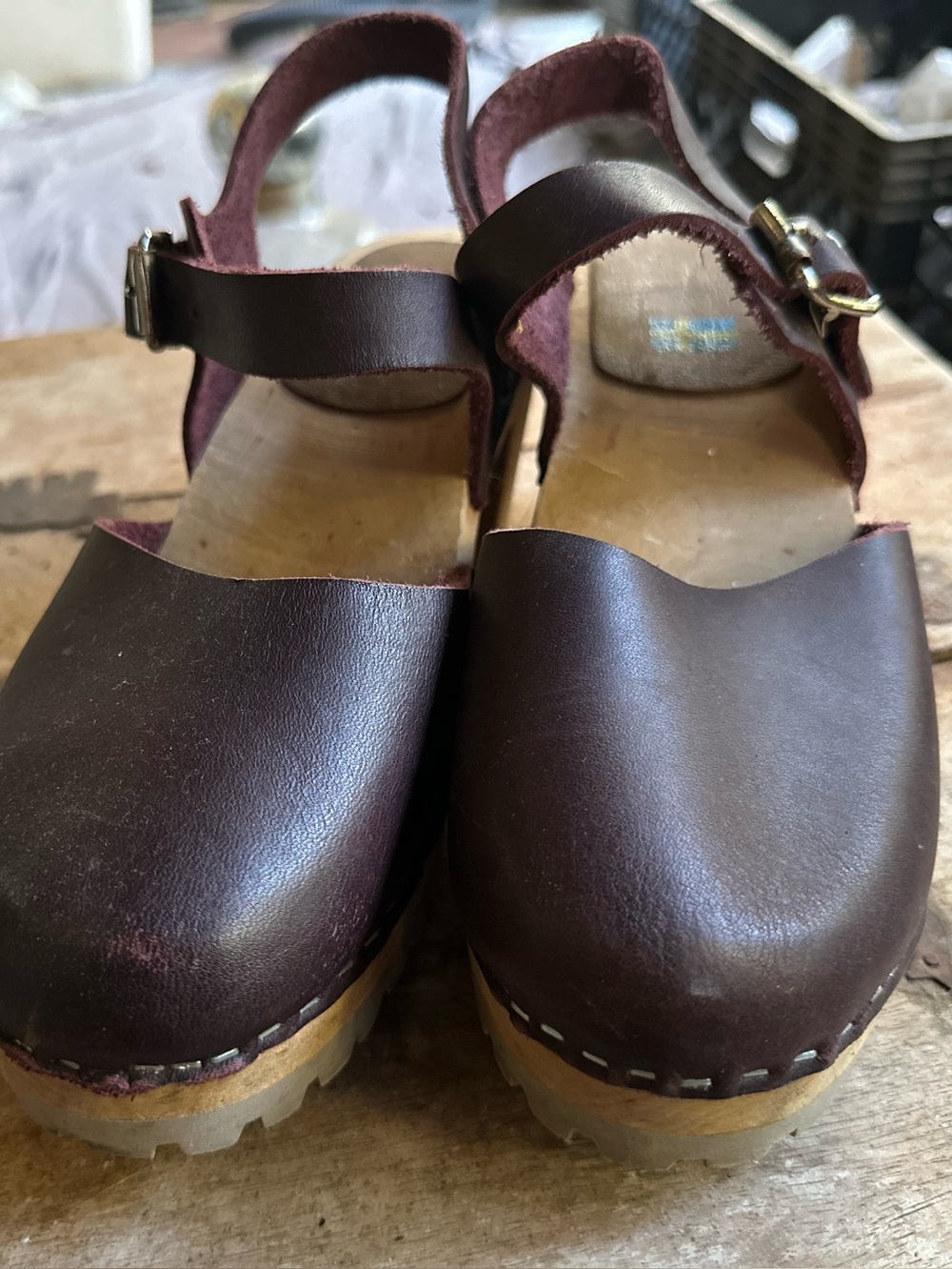 ALMA Swedish Wood Clog Leather Sandals in Burgundy

In